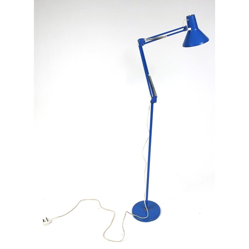 2033 - Vintage blue enamelled angle poised standard lamp, approximately 165cm high