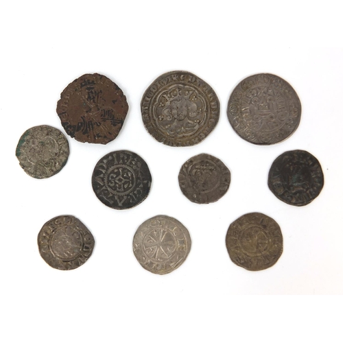 256 - Group of ten British and World hammered coinage, mostly silver, including an Edward III Groat, Edwar... 