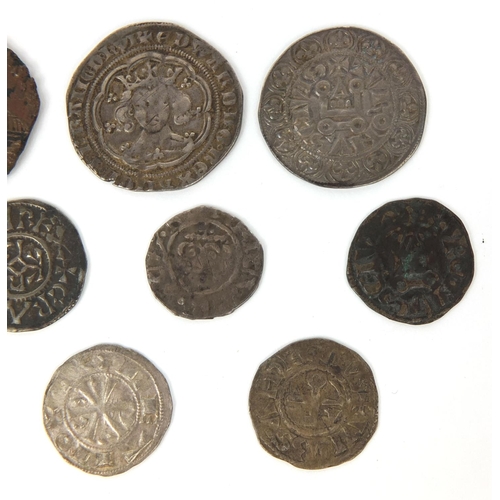 256 - Group of ten British and World hammered coinage, mostly silver, including an Edward III Groat, Edwar... 