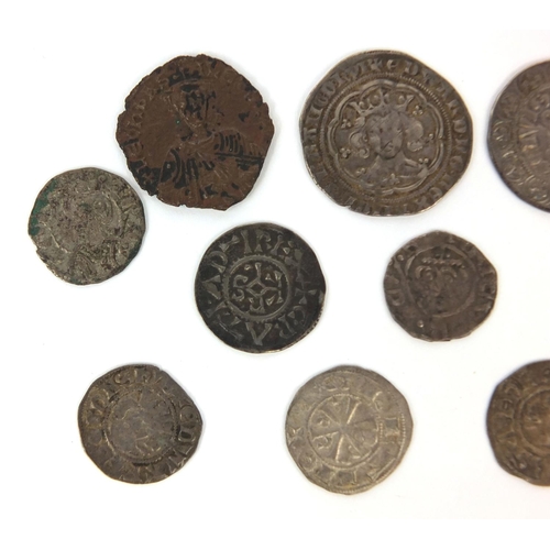 256 - Group of ten British and World hammered coinage, mostly silver, including an Edward III Groat, Edwar... 