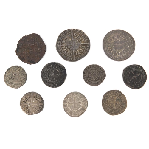 256 - Group of ten British and World hammered coinage, mostly silver, including an Edward III Groat, Edwar... 