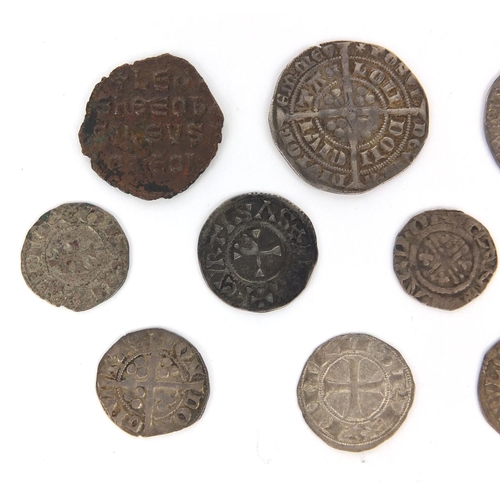 256 - Group of ten British and World hammered coinage, mostly silver, including an Edward III Groat, Edwar... 