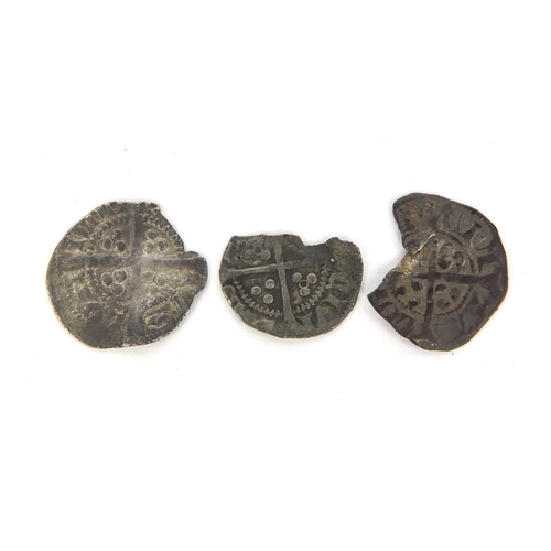 259 - Three antique hammered silver coins, each approximately 1.5cm in diameter, approximate weight 1.4g