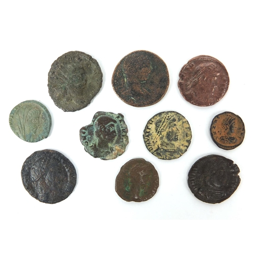 282 - Group of ten Roman coins, the largest approximately 2cm in diameter, approximate weight 22.6g