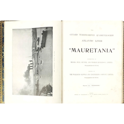 235 - Shipping interest the Mauritania Leather bound book with black and white plates, London published 19... 