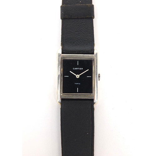 841 - Gentleman's Cartier silver square faced wristwatch with black dial