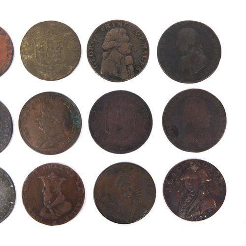 266 - Group of fourteen 18th century half penny tokens including George Prince of Wales and temperance exa... 