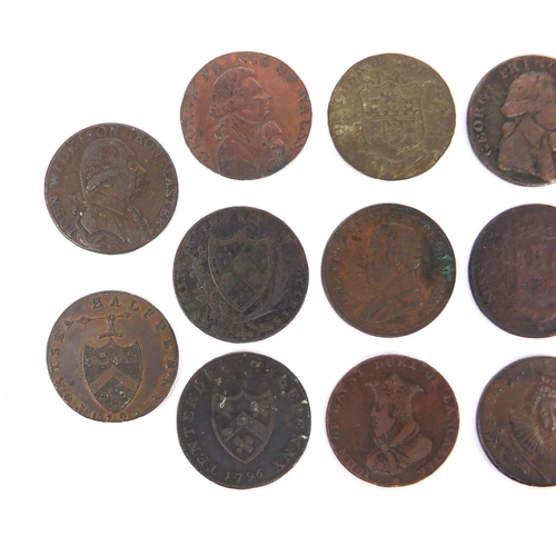 266 - Group of fourteen 18th century half penny tokens including George Prince of Wales and temperance exa... 