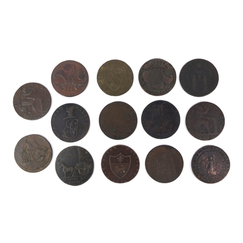 266 - Group of fourteen 18th century half penny tokens including George Prince of Wales and temperance exa... 