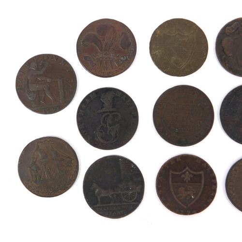 266 - Group of fourteen 18th century half penny tokens including George Prince of Wales and temperance exa... 