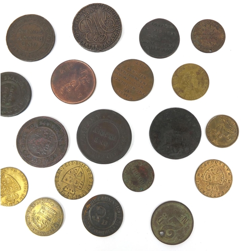 275 - Collection of 18th century and later tokens and coinage, including Issac Earliesman A Fattorini Gold... 