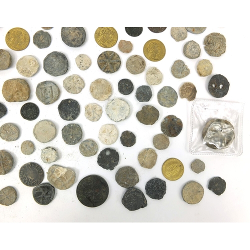 289 - Collection of antiquarian coins and tokens including 18th century examples and two Roman Barbarous c... 