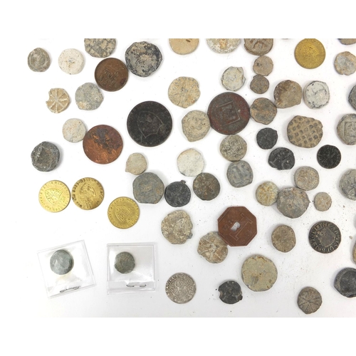 289 - Collection of antiquarian coins and tokens including 18th century examples and two Roman Barbarous c... 