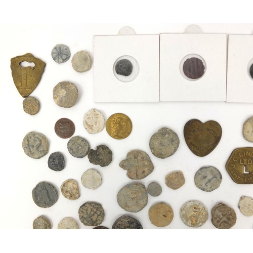 289 - Collection of antiquarian coins and tokens including 18th century examples and two Roman Barbarous c... 