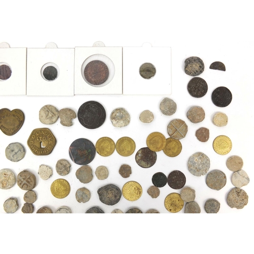 289 - Collection of antiquarian coins and tokens including 18th century examples and two Roman Barbarous c... 