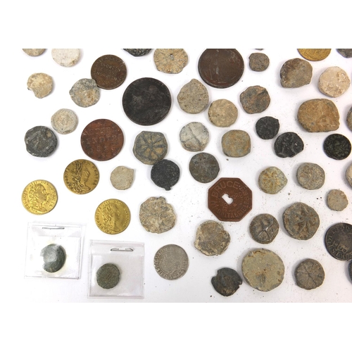 289 - Collection of antiquarian coins and tokens including 18th century examples and two Roman Barbarous c... 