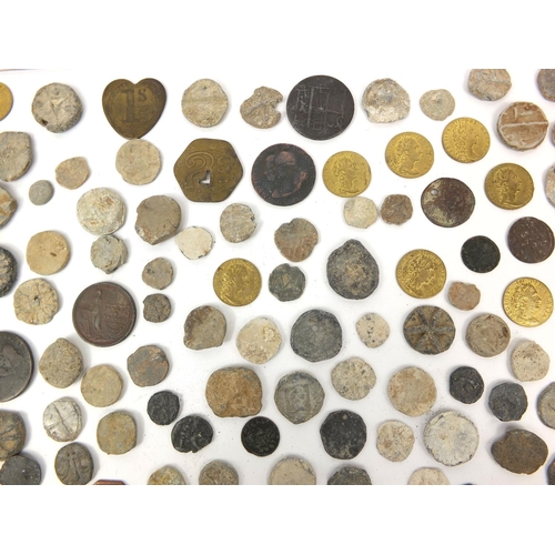 289 - Collection of antiquarian coins and tokens including 18th century examples and two Roman Barbarous c... 