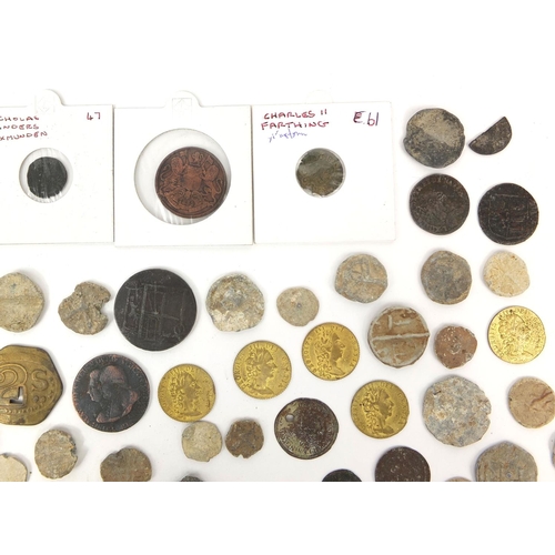 289 - Collection of antiquarian coins and tokens including 18th century examples and two Roman Barbarous c... 