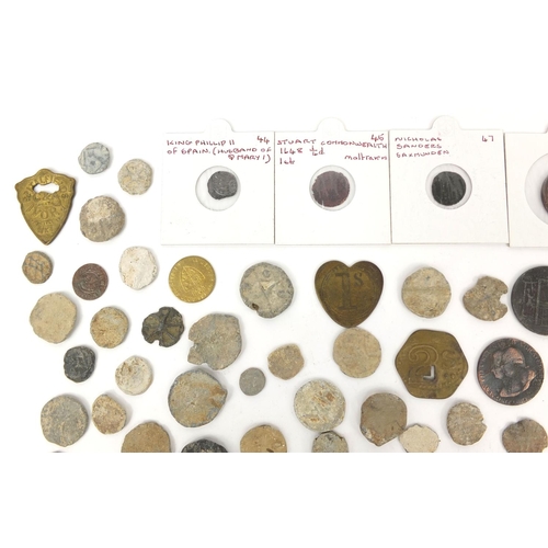 289 - Collection of antiquarian coins and tokens including 18th century examples and two Roman Barbarous c... 