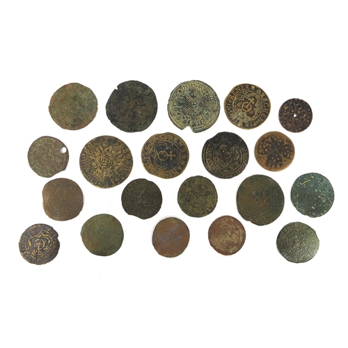 290 - Collection of mostly medieval Jetons, the largest approximately 2.8cm in diameter, approximate weigh... 