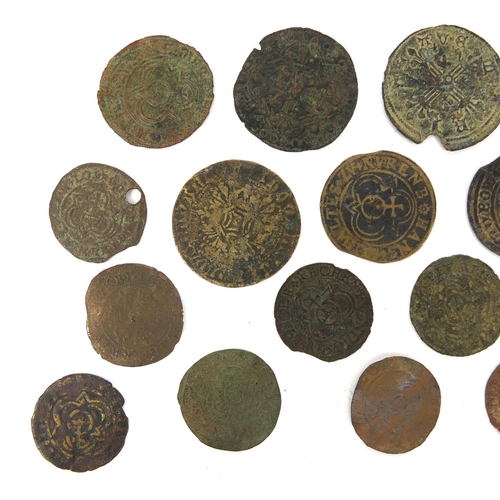 290 - Collection of mostly medieval Jetons, the largest approximately 2.8cm in diameter, approximate weigh... 