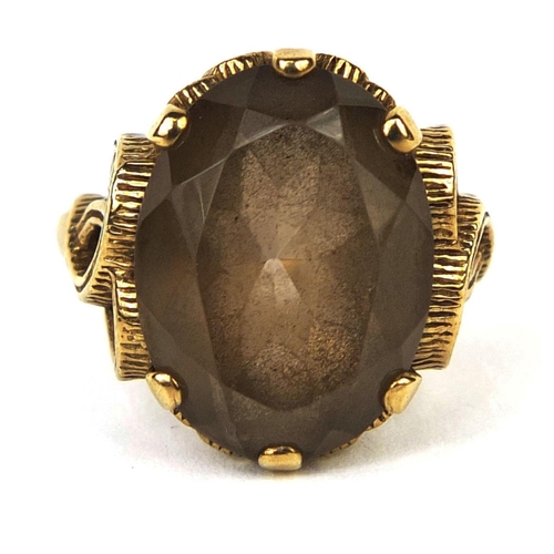 2501 - Large 9ct gold smoky quartz ring, size L, approximate weight 5.7g