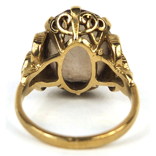 2501 - Large 9ct gold smoky quartz ring, size L, approximate weight 5.7g