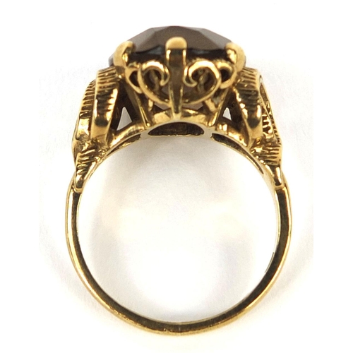 2501 - Large 9ct gold smoky quartz ring, size L, approximate weight 5.7g