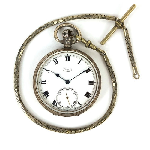 2505 - Gentleman's silver Limit open face pocket watch, 4.7cm diameter on a white metal watch chain, approx... 