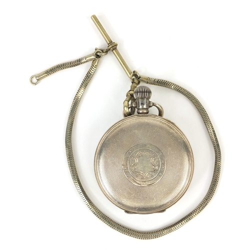 2505 - Gentleman's silver Limit open face pocket watch, 4.7cm diameter on a white metal watch chain, approx... 