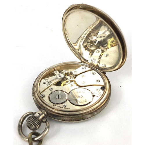 2505 - Gentleman's silver Limit open face pocket watch, 4.7cm diameter on a white metal watch chain, approx... 