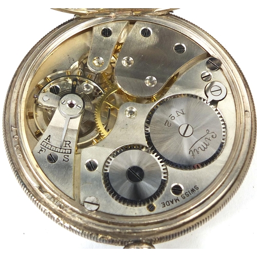 2505 - Gentleman's silver Limit open face pocket watch, 4.7cm diameter on a white metal watch chain, approx... 