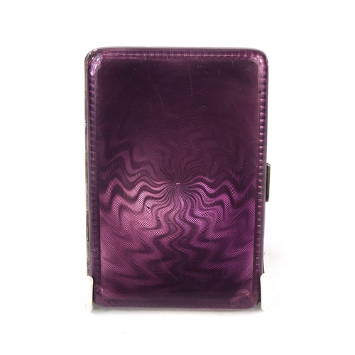 56 - Silver and purple guilloche enamelled cigarette case, AJ & Co 925, 8cm high x 5cm wide, approximate ... 