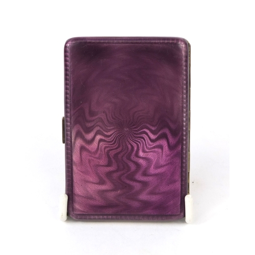 56 - Silver and purple guilloche enamelled cigarette case, AJ & Co 925, 8cm high x 5cm wide, approximate ... 