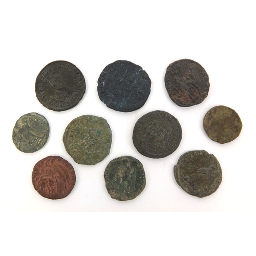 281 - Group of ten Roman coins, the largest approximately 1.8cm in diameter, approximate weight 22.6g