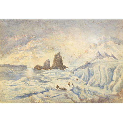 1031 - 19th century unramed watercolour, Franz Joseph Land, ink inscription to the reverse, 25cm x 35cm