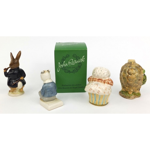 2053 - Three Beswick Beatrix Potter figures, Mrs Tiggy-Winkle with gold back stamp, Mr Benjamin Bunny with ... 