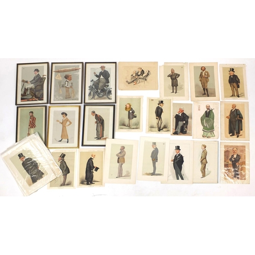 1032 - Large collection of vanity fair cartoon prints including political examples and six framed examples,... 