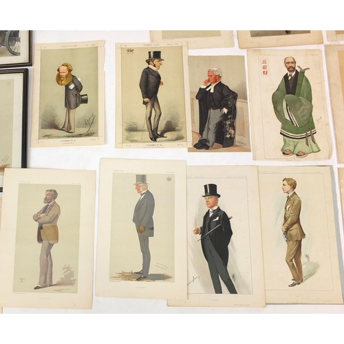 1032 - Large collection of vanity fair cartoon prints including political examples and six framed examples,... 