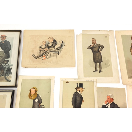 1032 - Large collection of vanity fair cartoon prints including political examples and six framed examples,... 