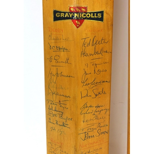 162 - Three vintage autographed cricket bats including the Australian 1964 team, Glamorgan, Middlesex, Sur... 