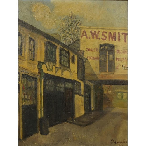 1028 - Oil onto canvas, impressionist street scene, bearing a signature Oaland 56, mounted and gilt framed,... 