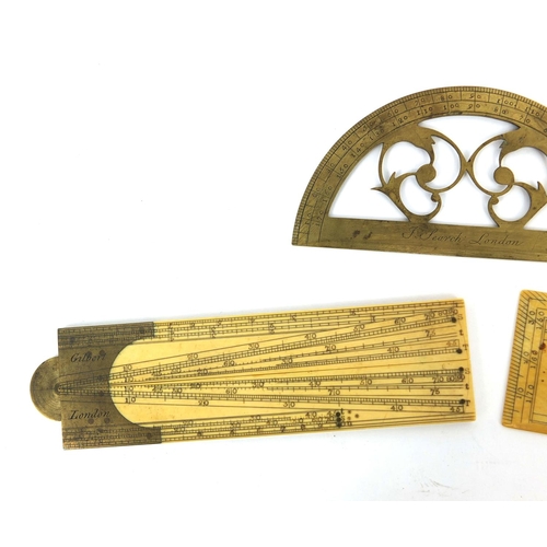 145 - 19th century scientific instruments comprising two Gilbert of London ivory rules including a folding... 