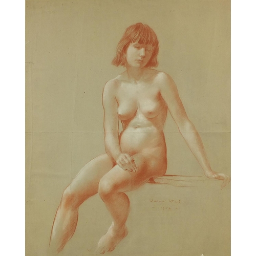 1024 - Vernon Ward - Sanguine chalk, seated nude female, dated 1954, mounted and framed, 61cm x 50cm exclud... 