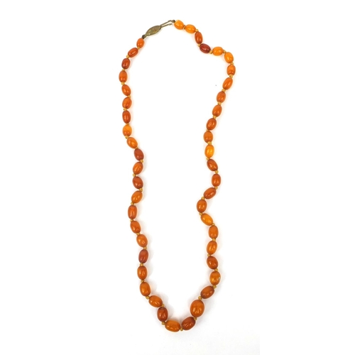 830 - Butterscotch amber coloured bead necklace, 50cm long, approximate weight 14.8g