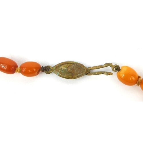 830 - Butterscotch amber coloured bead necklace, 50cm long, approximate weight 14.8g