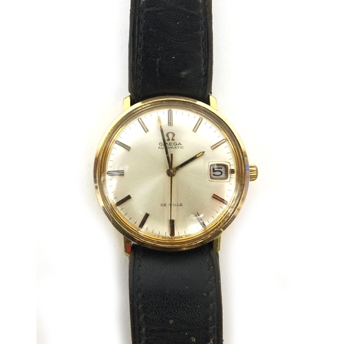 855 - Gold plated gentleman's Omega De Ville automatic wristwatch, 3.4cm diameter excluding the crown