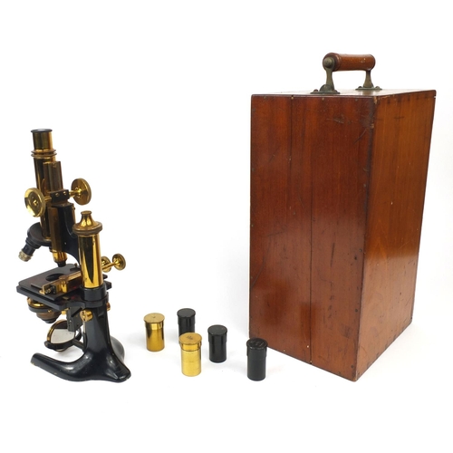 152 - W Watson & Sons of London 'Bactil' microscope together with fitted mahogany carrying case and access... 