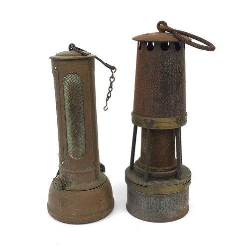 125 - Two miners lamps comprising a Riches of London 'Orno' example and a Pall & Hanmer of Birmingham exam... 