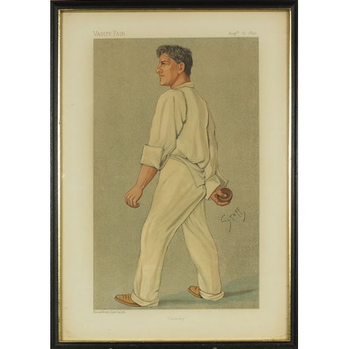 1033 - Large collection of vanity fair cartoon prints including various cricketers, each framed, each appro... 